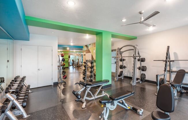 Free Weights in Fitness Center at Arcadia Apartments