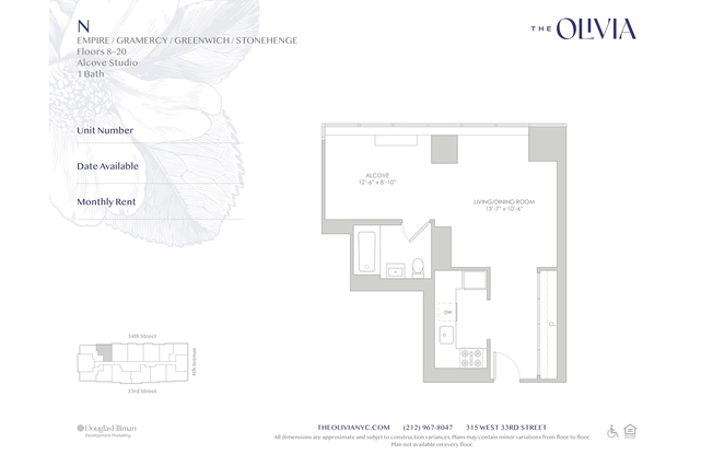 1 bed, 1 bath, 505 sqft, $4,265, Unit 16N