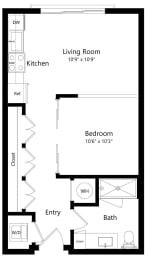 Studio, 1 bath, 585 sqft, $1,245