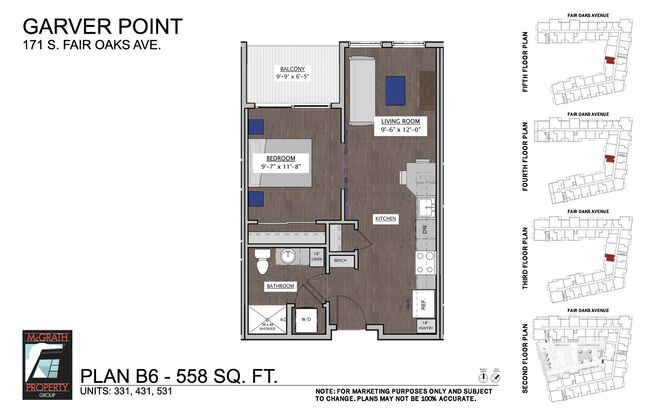 1 bed, 1 bath, 558 sqft, $1,675, Unit 331