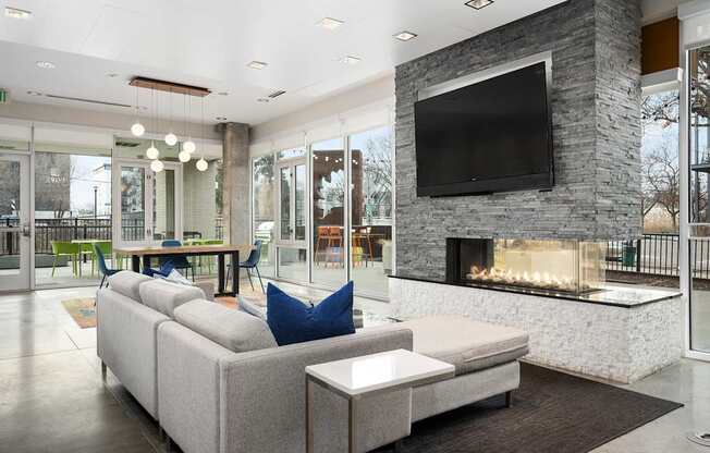 large seating area in front of a fireplace