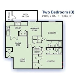 2 beds, 2 baths, 1,365 sqft, $1,429