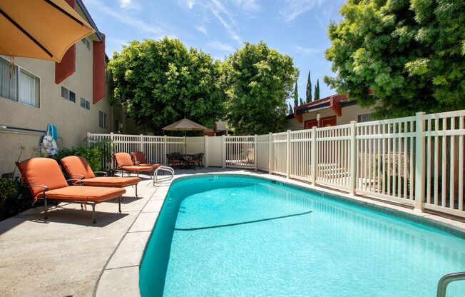 West Hills CA Apartments - Sparkling Pool Featuring Various Pool Furniture