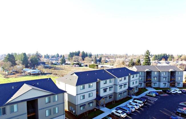 Fruitland Meadow Aerial View of Apartments and Parking Lot