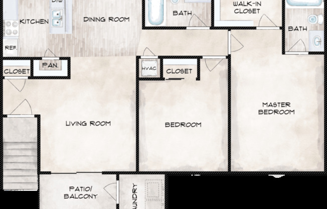 2 beds, 2 baths, 930 sqft, $990