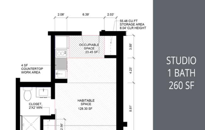 Studio, 1 bath, 260 sqft, $890, Unit 301 MFTE