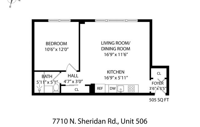 1 bed, 1 bath, 485 sqft, $1,775, Unit 506