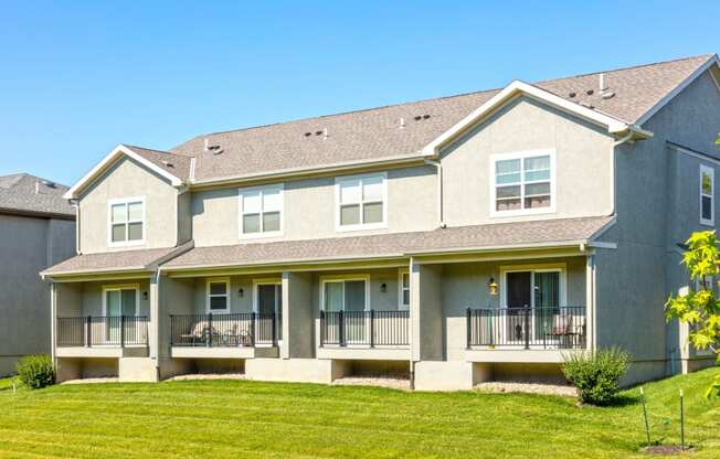 view of back exterior of townhomes at Prairie Pines Townhomes, Shawnee