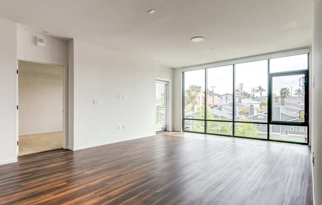 Living room with floor to ceiling windows