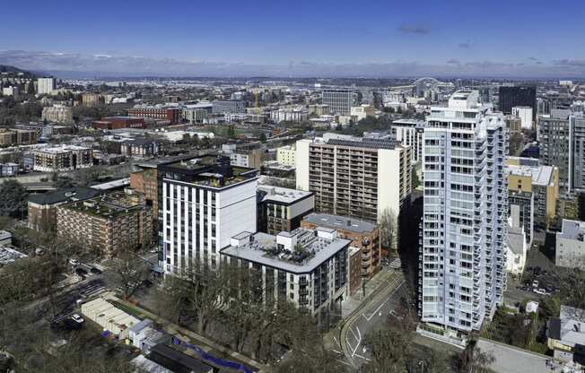a view of the city from the roof of a building at Clay & Tiffany, Portland, OR