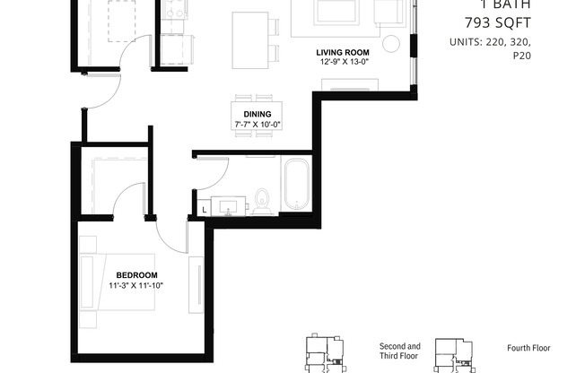 1 bed, 1 bath, 793 sqft, $1,995, Unit 220