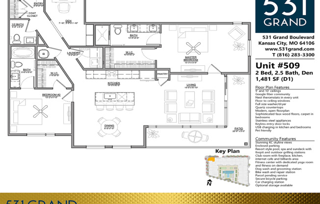 2 beds, 2.5 baths, 1,481 sqft, $3,149, Unit 509