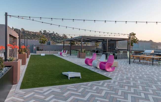 Outdoor lounge area at Gravity, San Diego, CA
