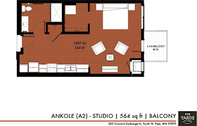 Studio, 1 bath, 564 sqft, $1,477