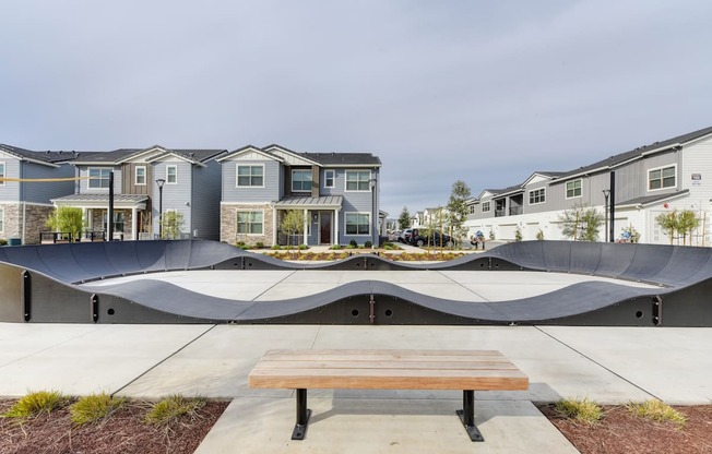 Skate and bike ramp with bench at Morgan Ranch Apartments, Morgan Hill, CA