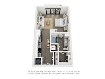 Studio, 1 bath, 592 sqft, $1,345