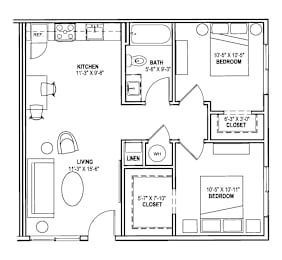 2 beds, 1 bath, 698 sqft, $1,399