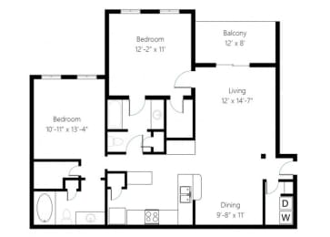 2 beds, 2 baths, 1,080 sqft, $1,290
