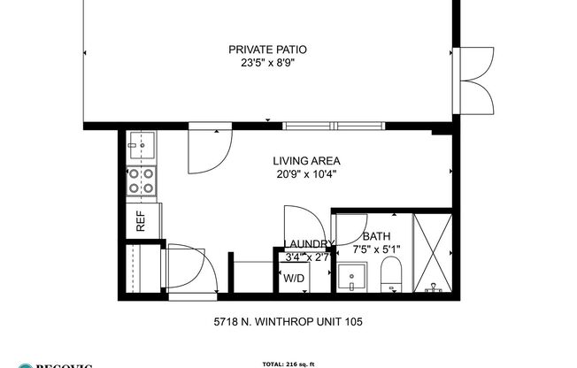 Studio, 1 bath, 172 sqft, $1,475, Unit 105