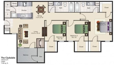 3 beds, 2 baths, 1,168 sqft, $1,595