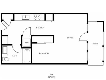 Studio, 1 bath, 547 sqft, $1,569