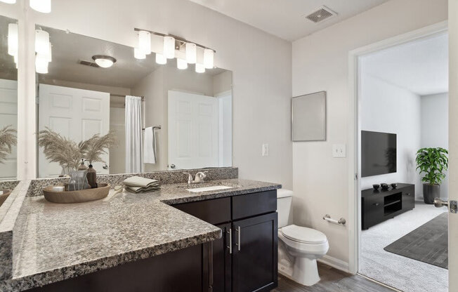 Model bathroom with large vanity