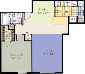 1 bed, 1 bath, 840 sqft, $1,329