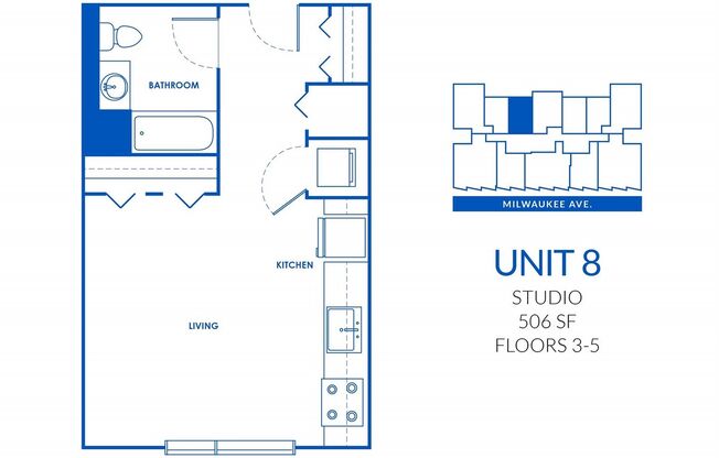 Studio, 1 bath, 506 sqft, $1,796, Unit 830-408