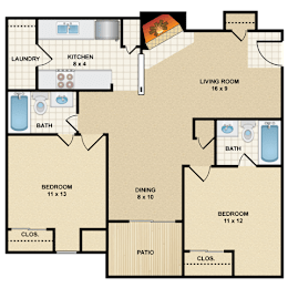 2 beds, 2 baths, 906 sqft, $1,285