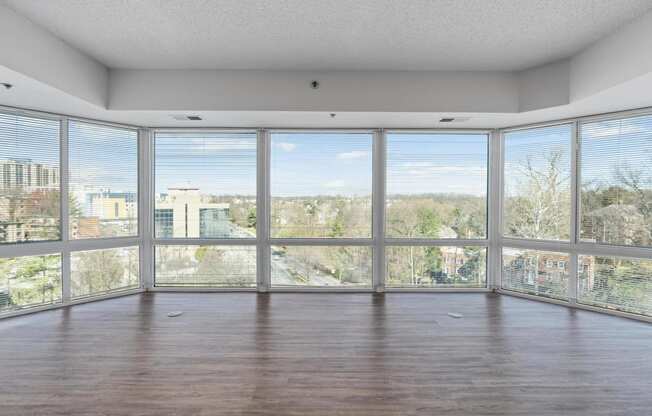 A room with a large full length window