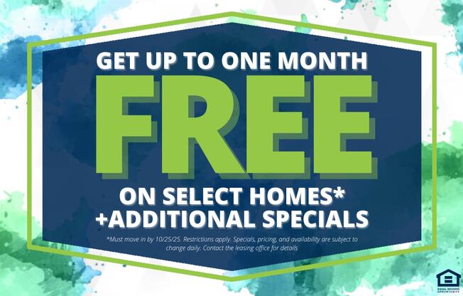 A promotional image offering one month free on select homes.