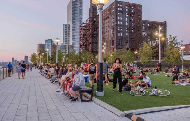 Enjoy the active and vibrant atmosphere at Domino Park.