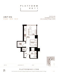 Studio, 1 bath, 442 sqft, $1,850