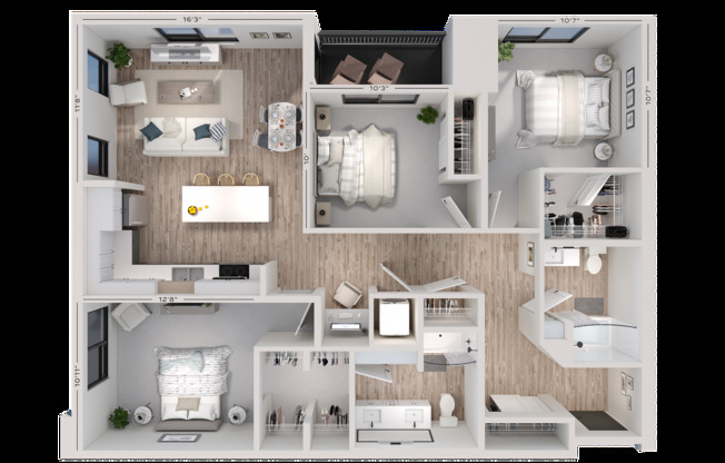 3 beds, 2 baths, 1,280 sqft, $3,660, Unit 636