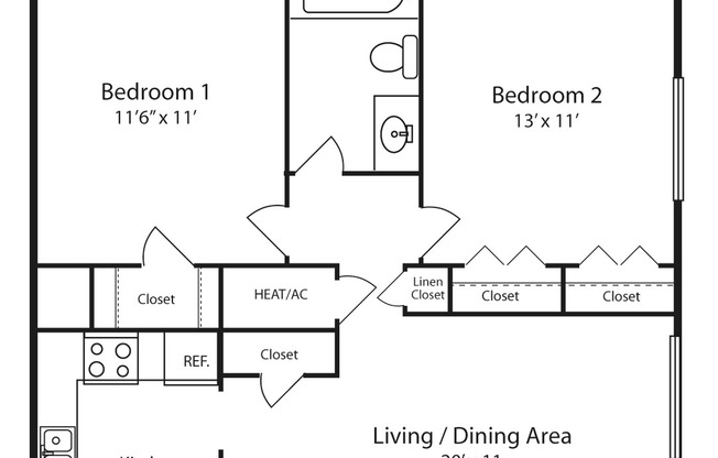 2 beds, 1 bath, $895, Unit 278808