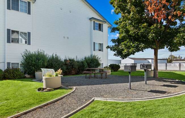 Farr Court Exterior Building Green Grass and Grilling Area