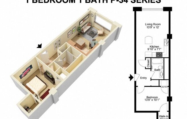 1 bed, 1 bath, 1,495 sqft, $1,637