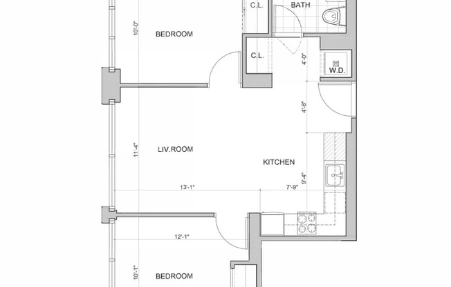 2 beds, 1 bath, $4,500, Unit 3C