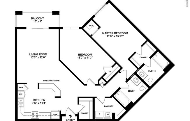2 beds, 2 baths, 1,221 sqft, $1,900