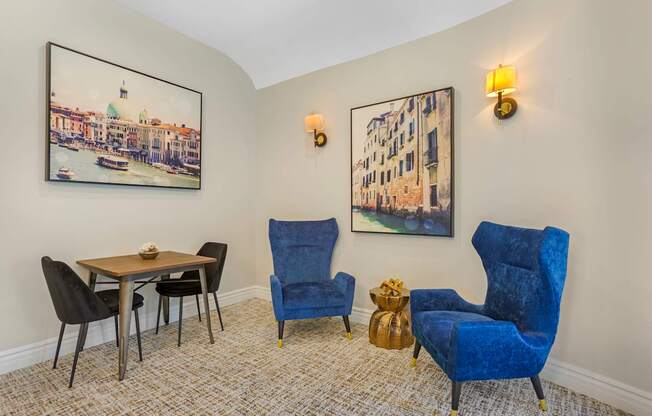 Enjoy the clubhouse’s cozy sitting area, perfect for relaxing and socializing at Trevi Apartment Homes.