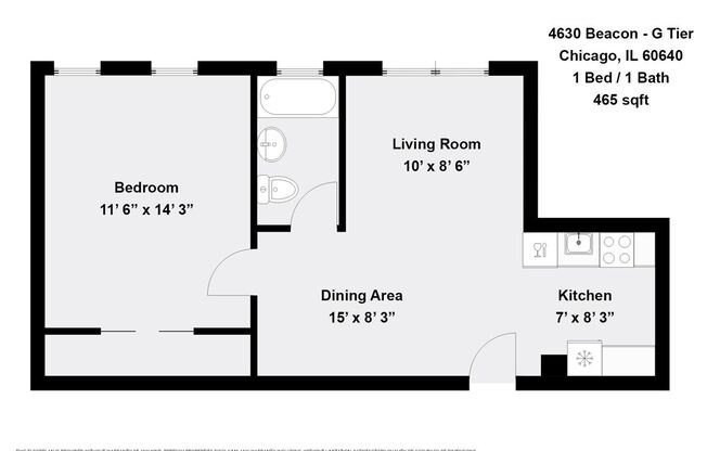 1 bed, 1 bath, 465 sqft, $1,625, Unit 4630-4G
