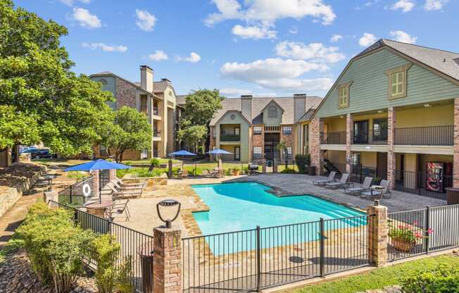 Resort-style pool at Bandera Crossing apartments in San Antonio, TX