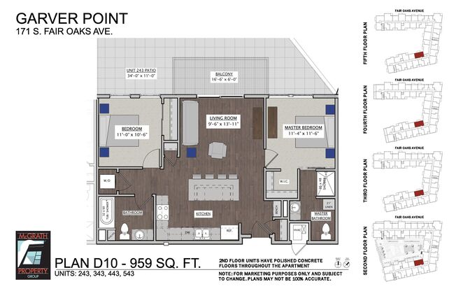 2 beds, 2 baths, 959 sqft, $2,395, Unit 443