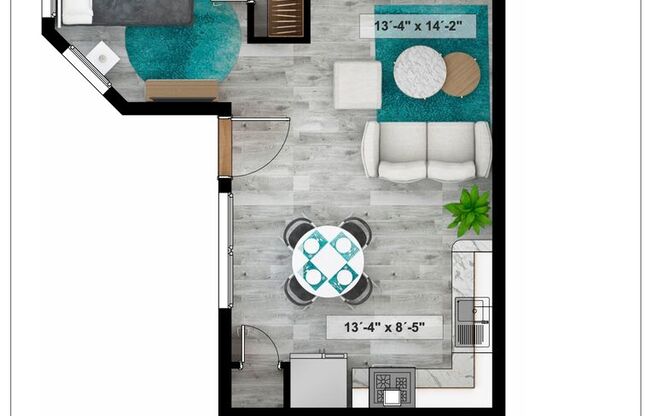 Studio, 1 bath, 517 sqft, $975, Unit 4V-103
