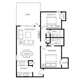 2 beds, 2 baths, 890 sqft, $1,367