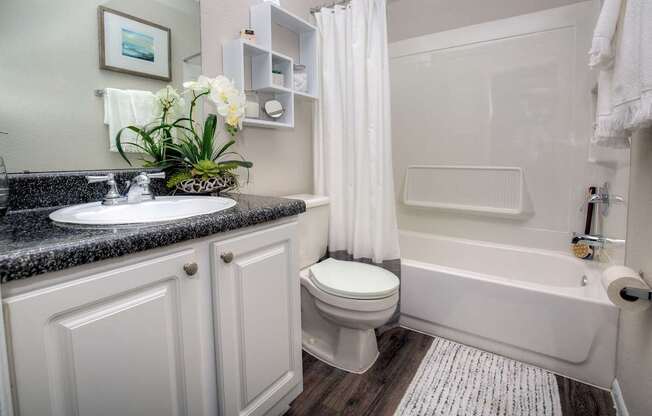 Bathrooms are modern and updated in all Lincoln Shores apartment homes.