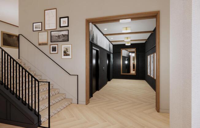 Convenient community elevators at Modera Bridle Trails connect each level with ease, making access to homes and amenities simple.