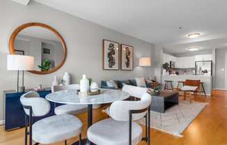 Open living space at The Amelia Apartments in Quincy, MA