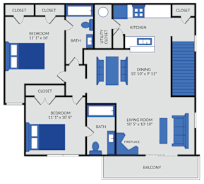 2 beds, 2 baths, 1,040 sqft, $1,394