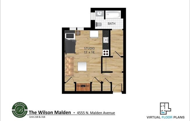 Studio, 1 bath, 305 sqft, $1,475, Unit 218